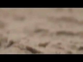 Offentlig smutsiga filma klämma parten vid den naken strand